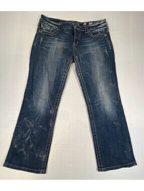 Miss Me Women's Jeans Size 32 Blue Denim Embellished Flap Pocket Boot Cut